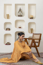 Load image into Gallery viewer, MUSTARD CHANDERI TUNIC AND DHOTI
