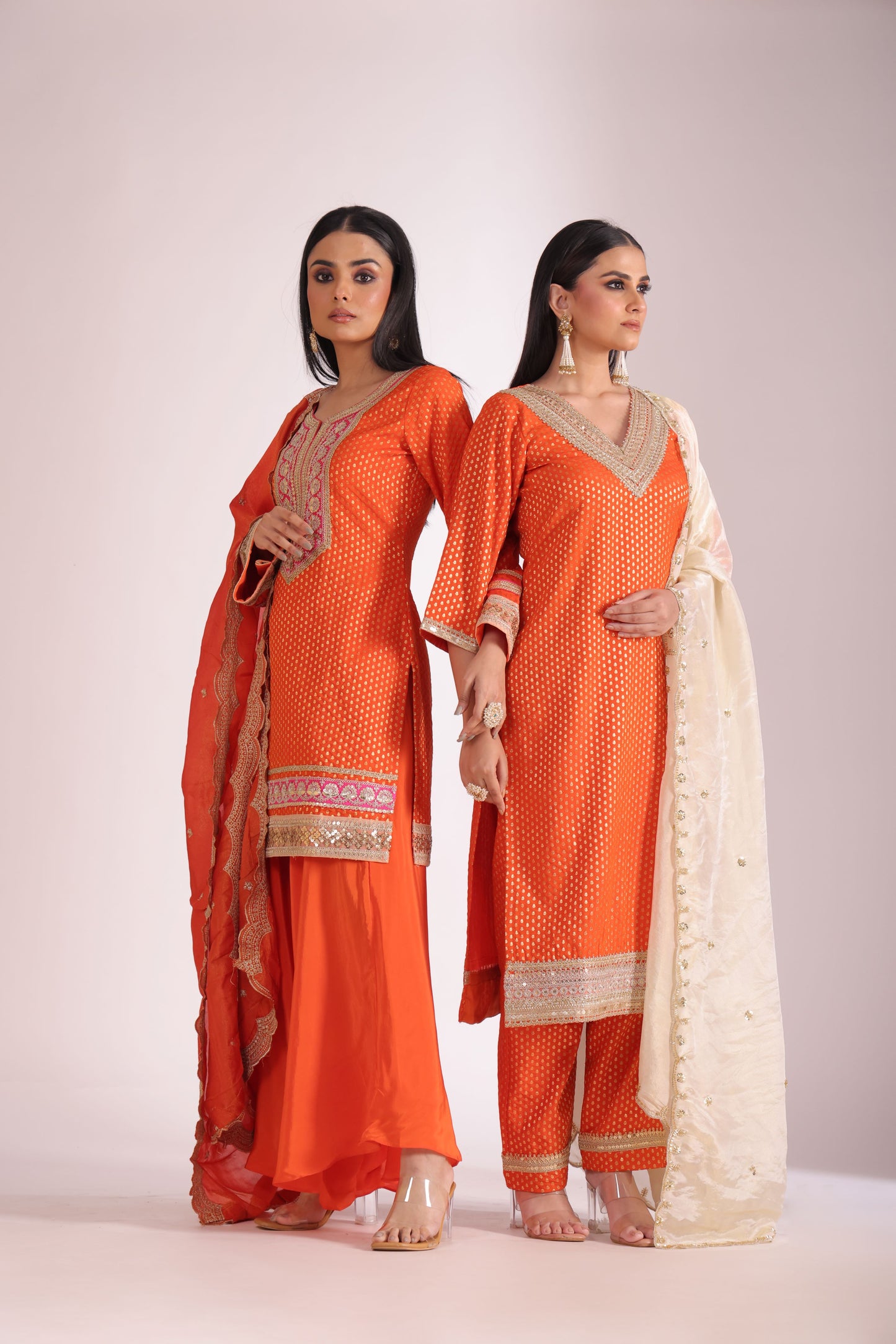 Noorika Orange Silk Kurta with Pant and dupatta- set of 3