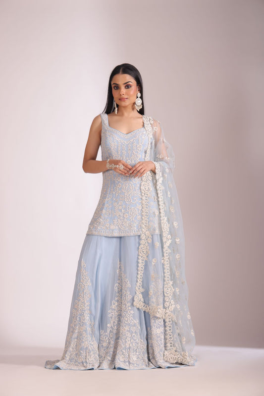 Rooh Black Embroidered Kurta, Sharara and Dupatta