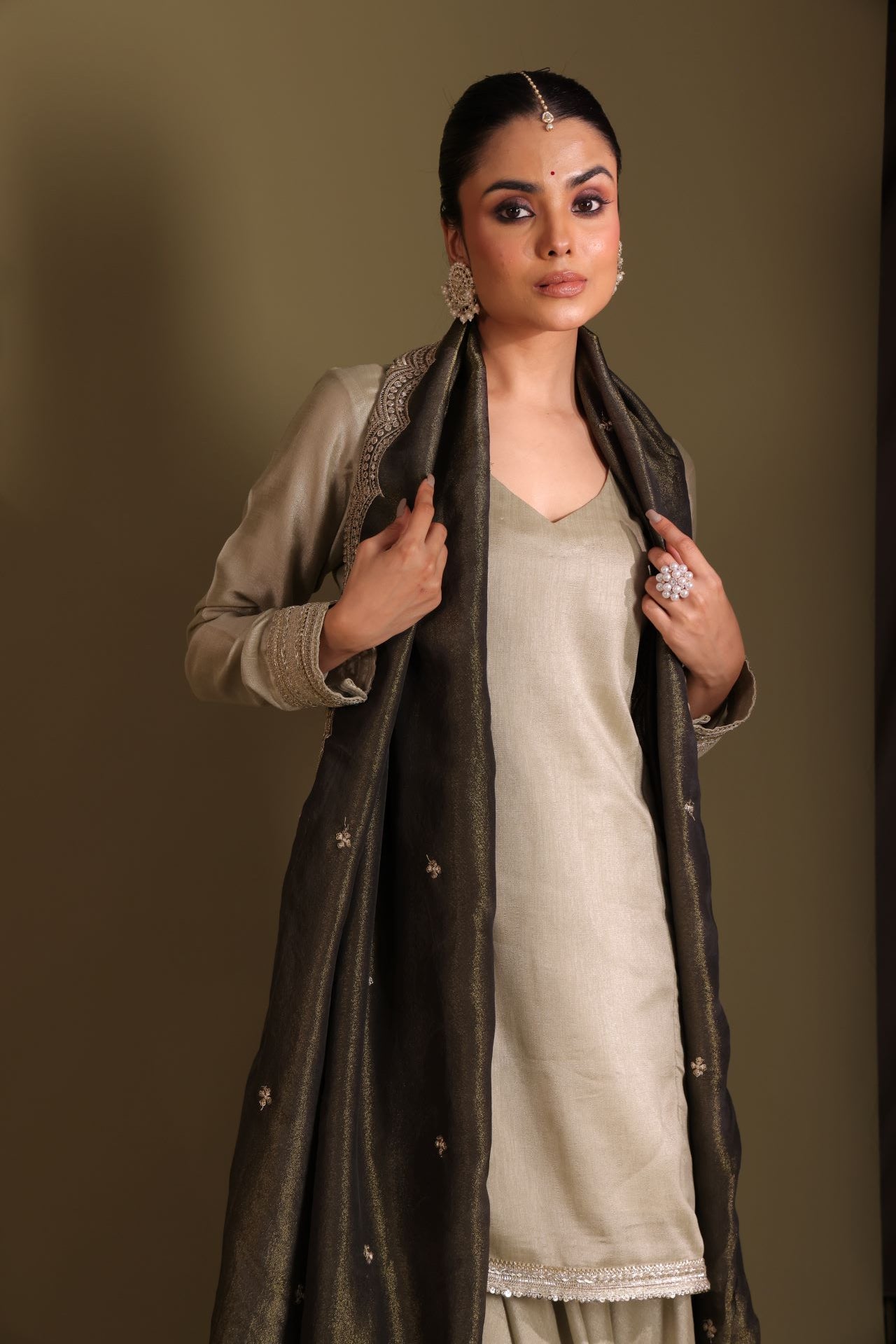 Jhalak Sage Kurta with Sharara and Dupatta- set of 3