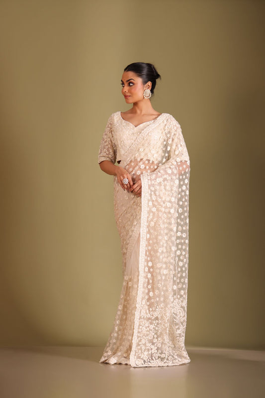 Rooh Ivory Embroidered Blouse and Saree