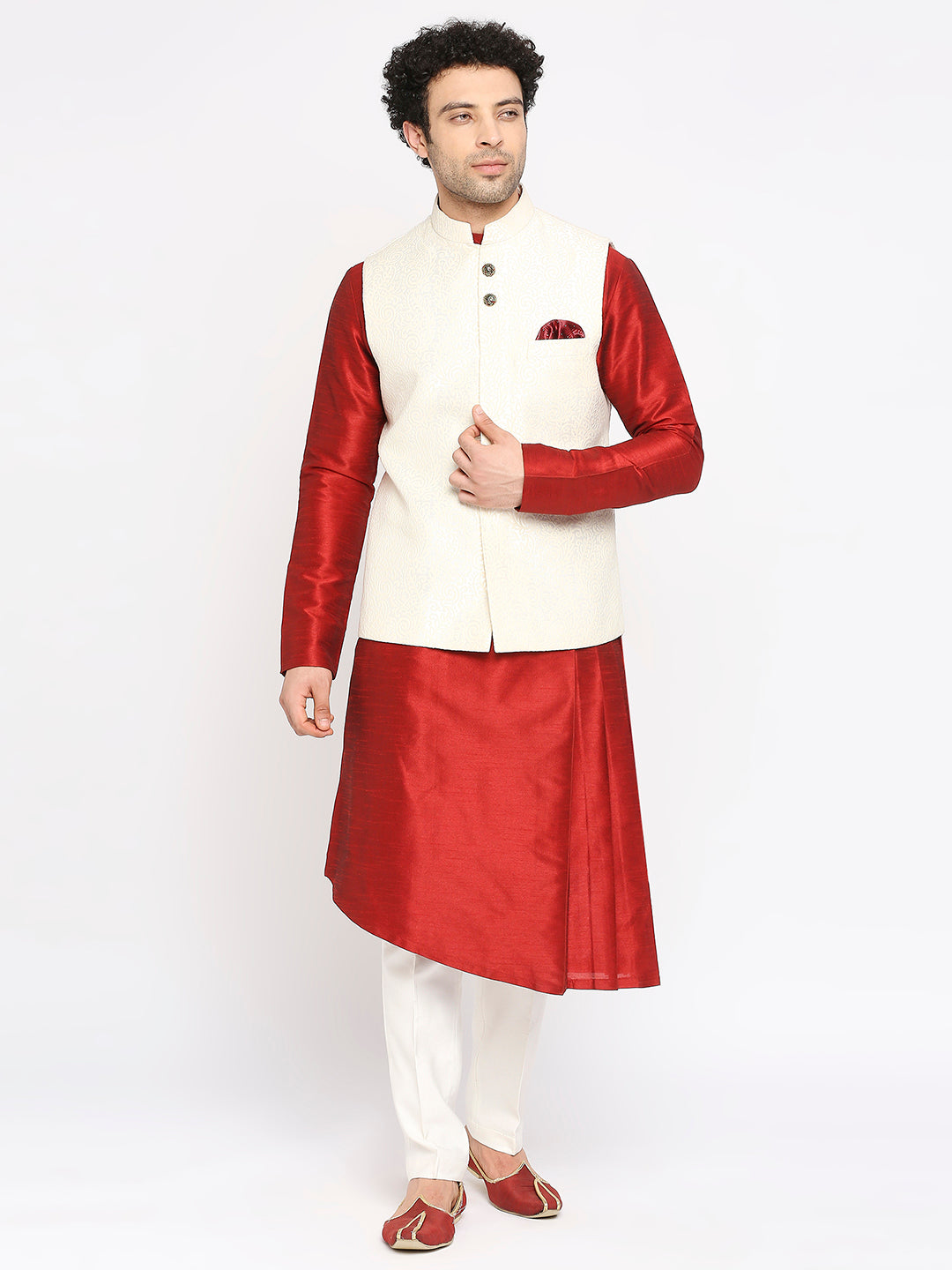 Off-White Jacquard Nehru Jacket  Set for Men