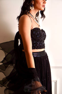 EVAA Black Corset and gathered lehenga