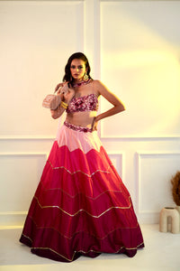 CELESTE  Pink Dupion Ombre Lehenga