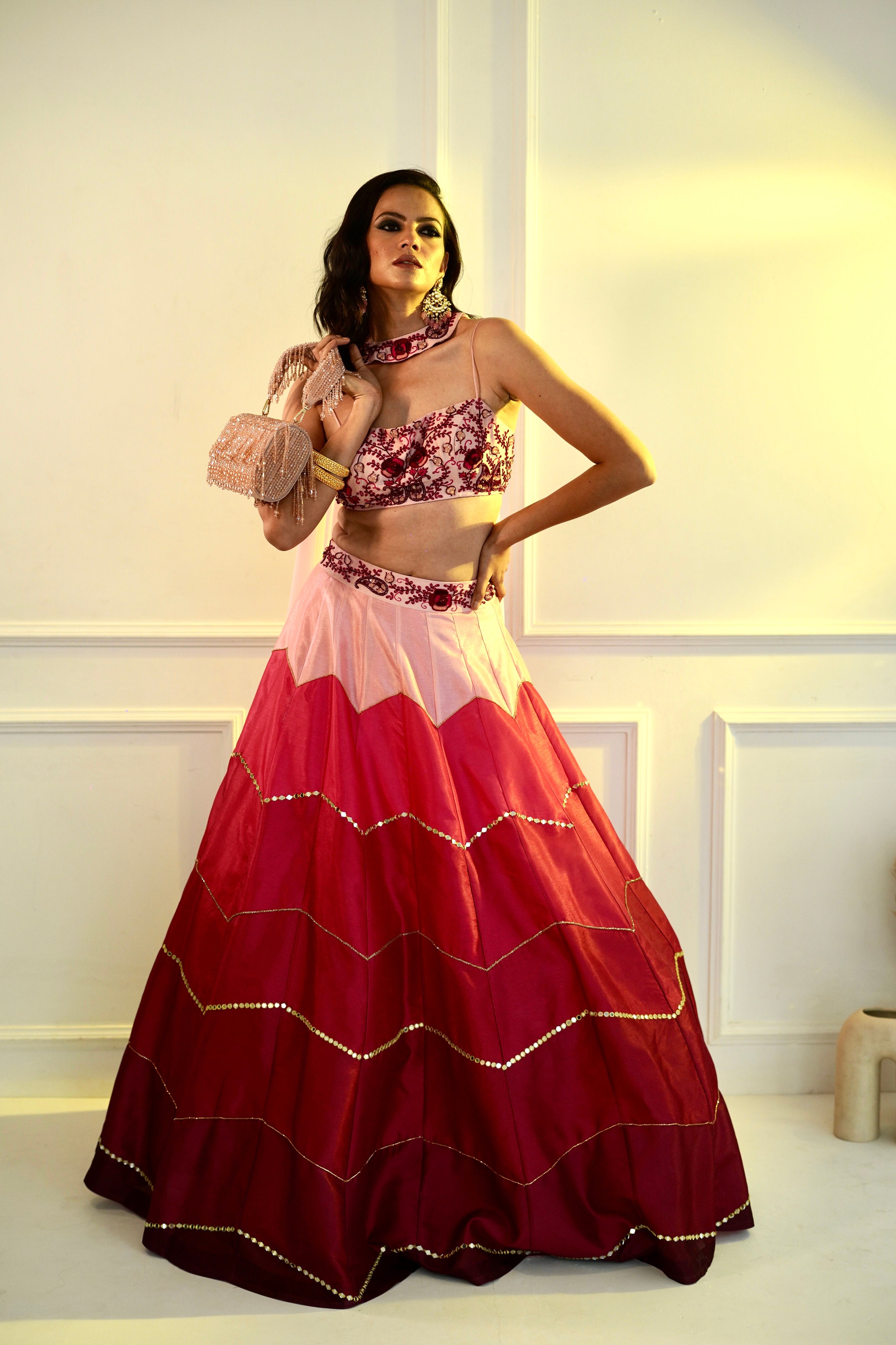 CELESTE  Pink Dupion Ombre Lehenga