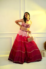 Load image into Gallery viewer, CELESTE  Pink Dupion Ombre Lehenga
