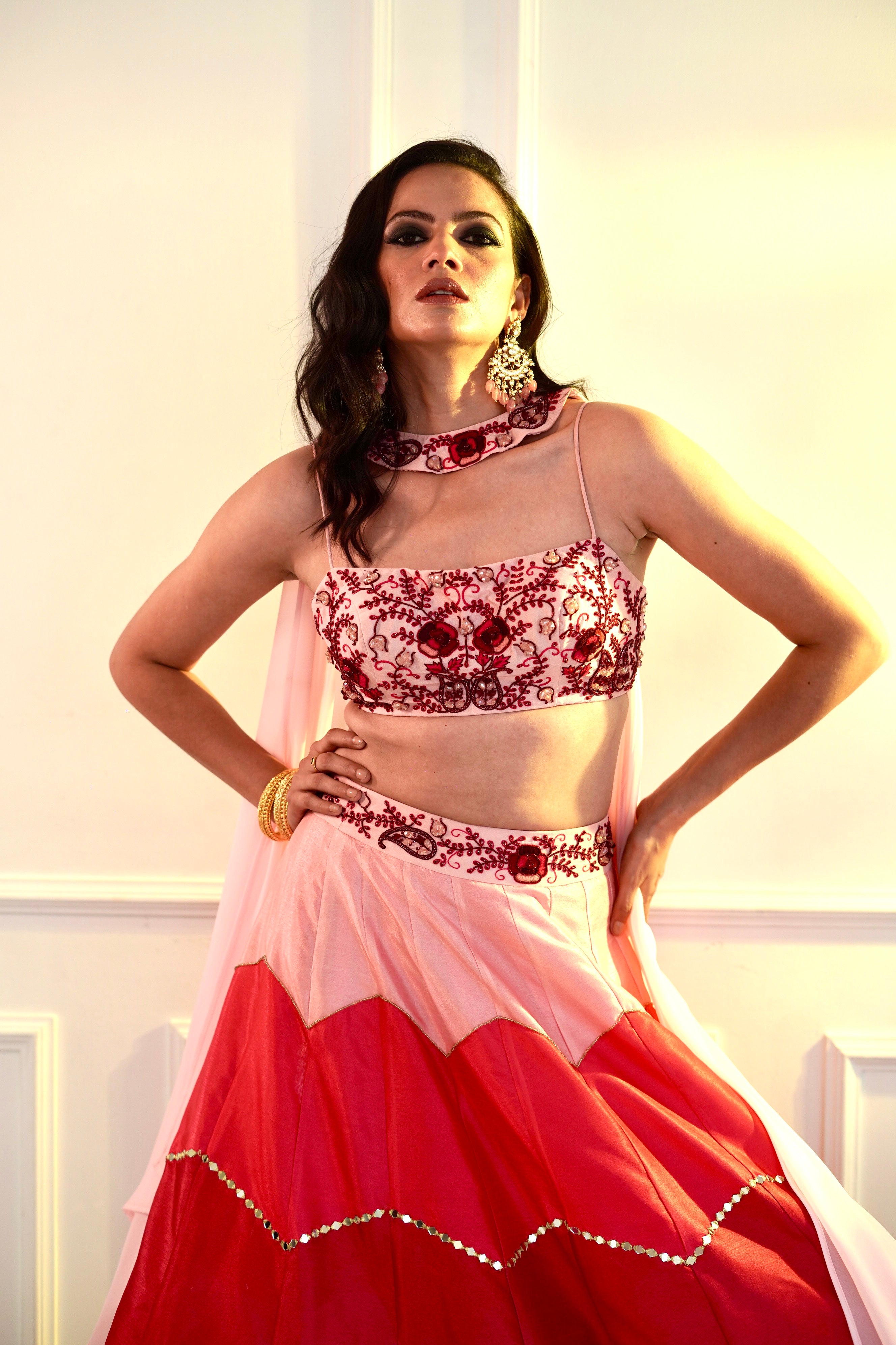 CELESTE  Pink Dupion Ombre Lehenga