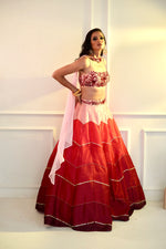 Load image into Gallery viewer, CELESTE  Pink Dupion Ombre Lehenga
