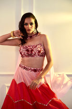 Load image into Gallery viewer, CELESTE  Pink Dupion Ombre Lehenga
