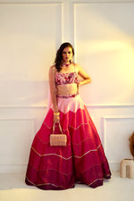 Load image into Gallery viewer, CELESTE  Pink Dupion Ombre Lehenga
