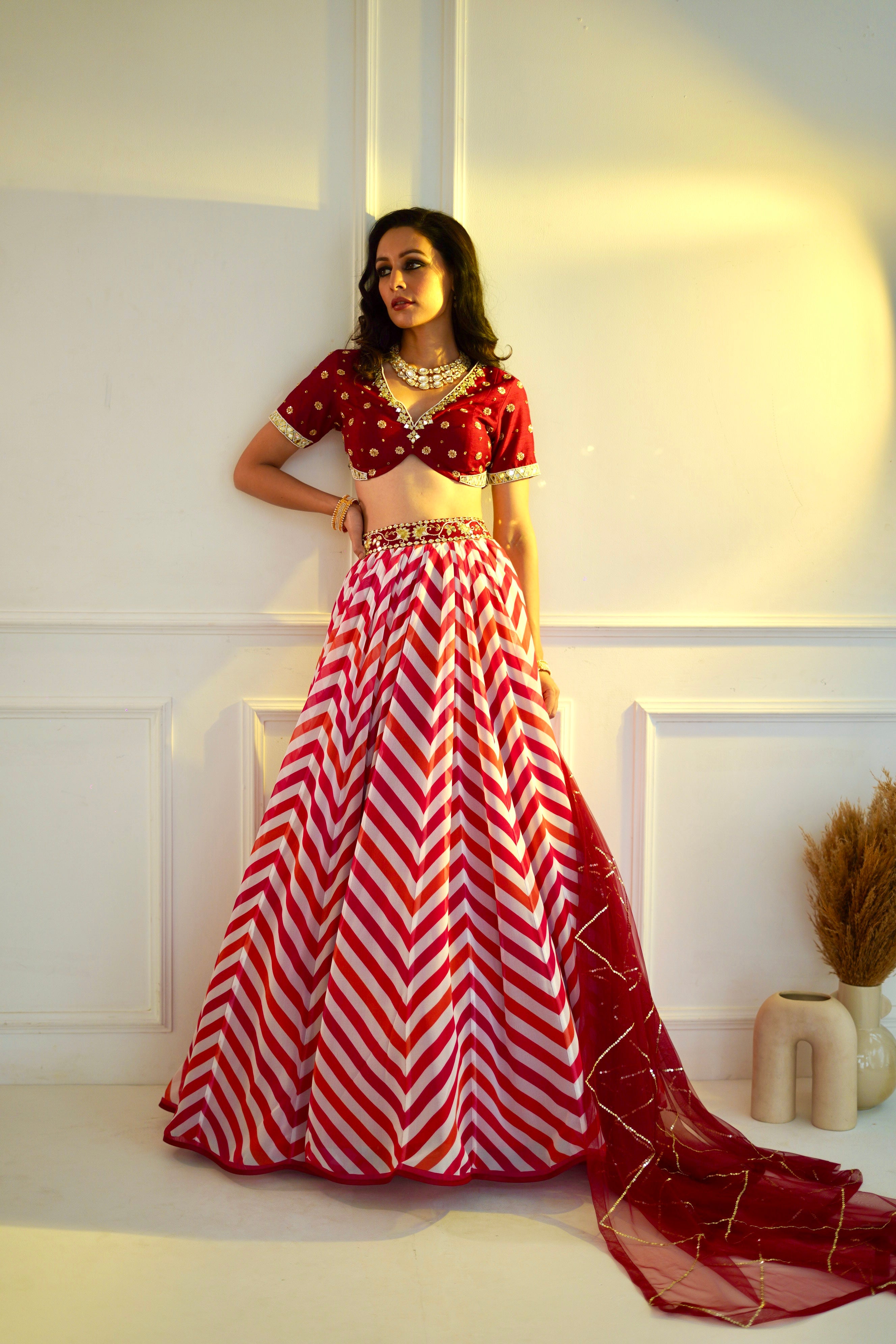 MYRAH Pink Chevron Lehenga