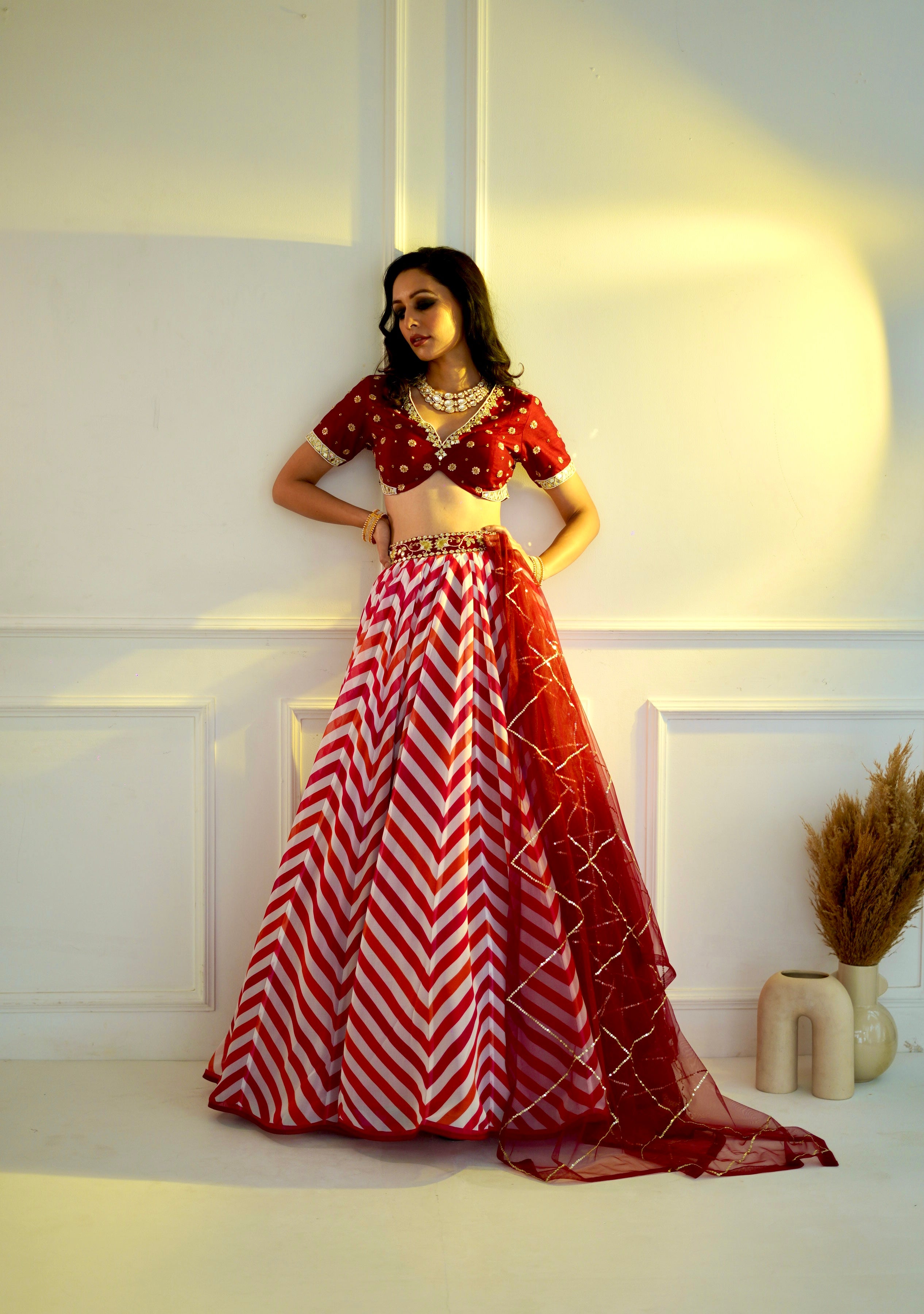 MYRAH Pink Chevron Lehenga