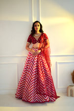 Load image into Gallery viewer, MYRAH Pink Chevron Lehenga
