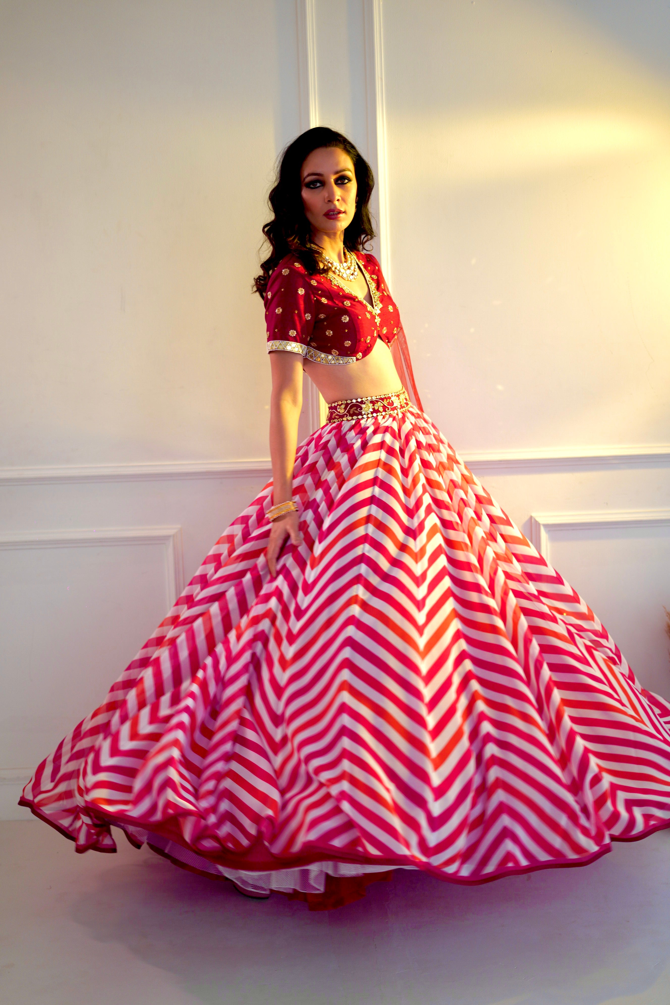 MYRAH Pink Chevron Lehenga