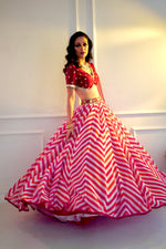 Load image into Gallery viewer, MYRAH Pink Chevron Lehenga
