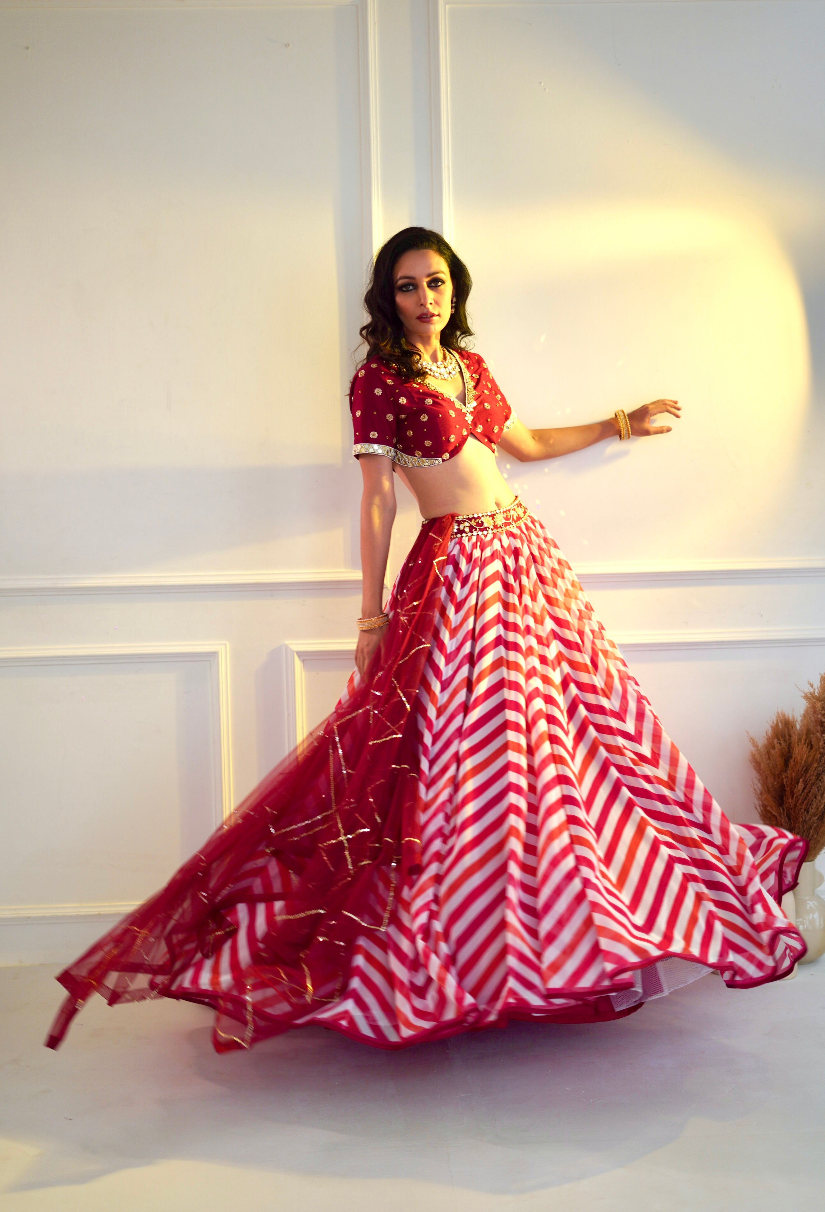 MYRAH Pink Chevron Lehenga