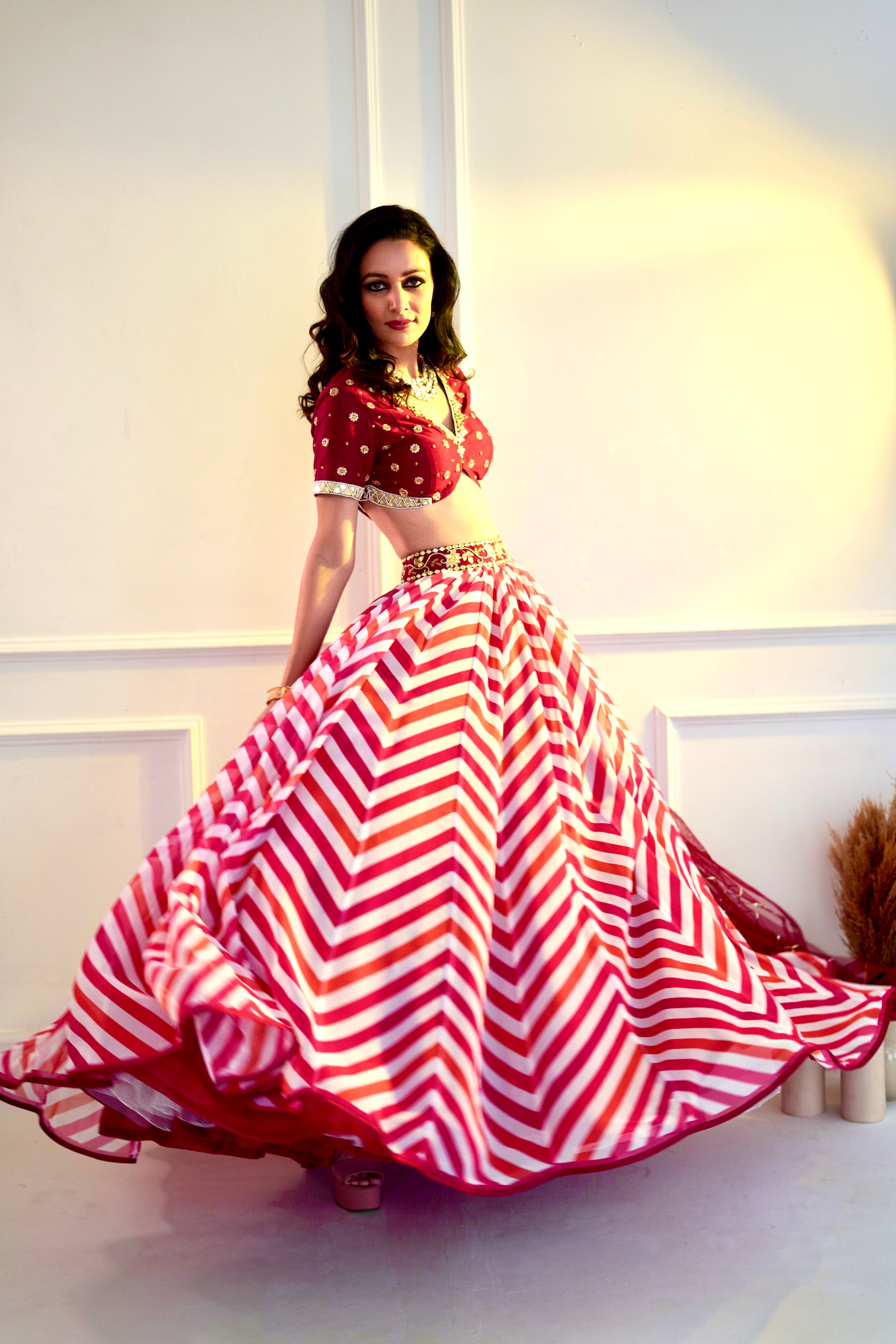 MYRAH Pink Chevron Lehenga