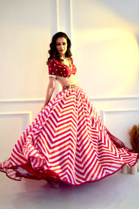 MYRAH Pink Chevron Lehenga