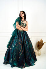 Load image into Gallery viewer, MEESHA Green Marble Print Lehenga
