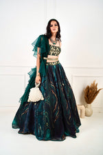 Load image into Gallery viewer, MEESHA Green Marble Print Lehenga
