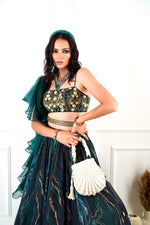 Load image into Gallery viewer, MEESHA Green Marble Print Lehenga
