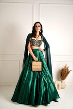 Load image into Gallery viewer, MEERA Green blackout satin  lehenga
