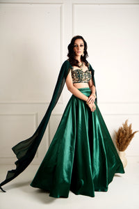 MEERA Green blackout satin  lehenga