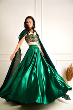 Load image into Gallery viewer, MEERA Green blackout satin  lehenga
