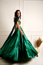 Load image into Gallery viewer, MEERA Green blackout satin  lehenga
