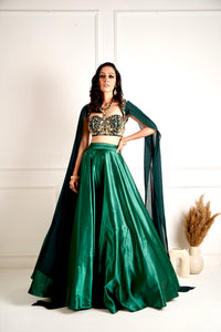 MEERA Green blackout satin  lehenga