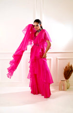 Load image into Gallery viewer, ROSIE Pink Ruffle Saree
