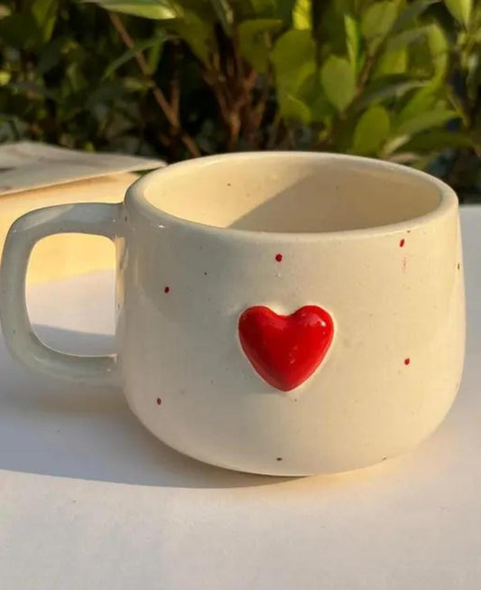 Red heart with polka dots ceramic cups for valentines or anniversary gifting to your loved ones.
