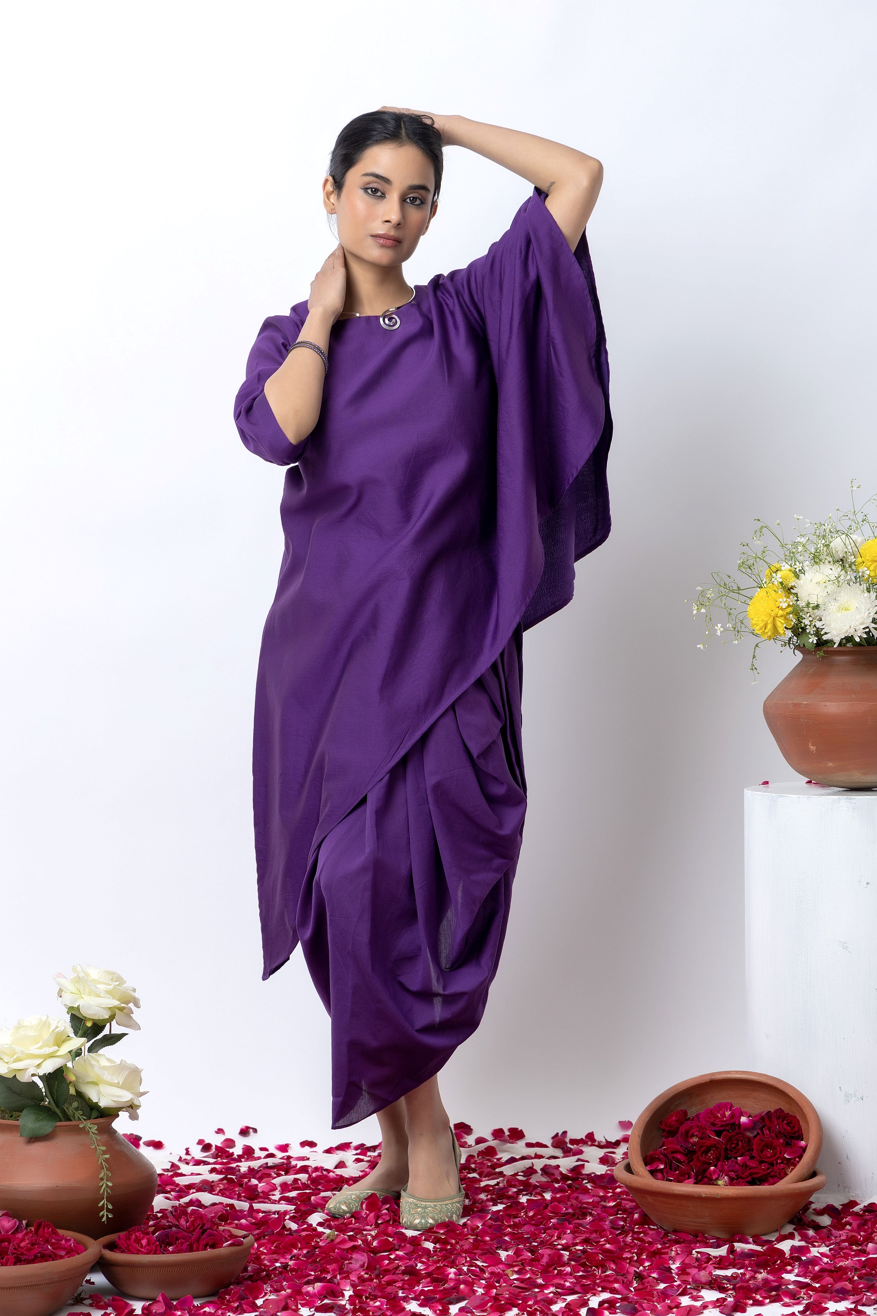 Purple chanderi skirt set