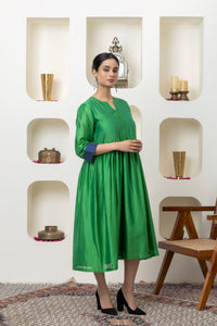 Bottle green chanderi dress