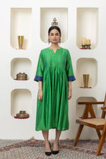 Load image into Gallery viewer, Bottle green chanderi dress
