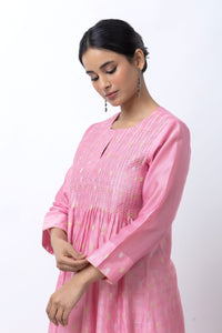 CHANDERI JACQUARD PINK KURTA SET