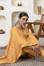 Load image into Gallery viewer, MUSTARD CHANDERI TUNIC AND DHOTI
