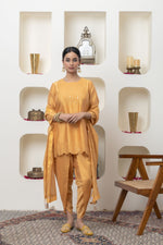 Load image into Gallery viewer, MUSTARD CHANDERI TUNIC AND DHOTI
