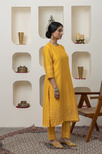 Load image into Gallery viewer, YELLOW CHANDERI GOTA WORK KURTA SET
