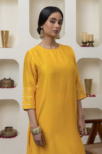 Load image into Gallery viewer, YELLOW CHANDERI GOTA WORK KURTA SET
