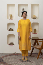 Load image into Gallery viewer, YELLOW CHANDERI GOTA WORK KURTA SET
