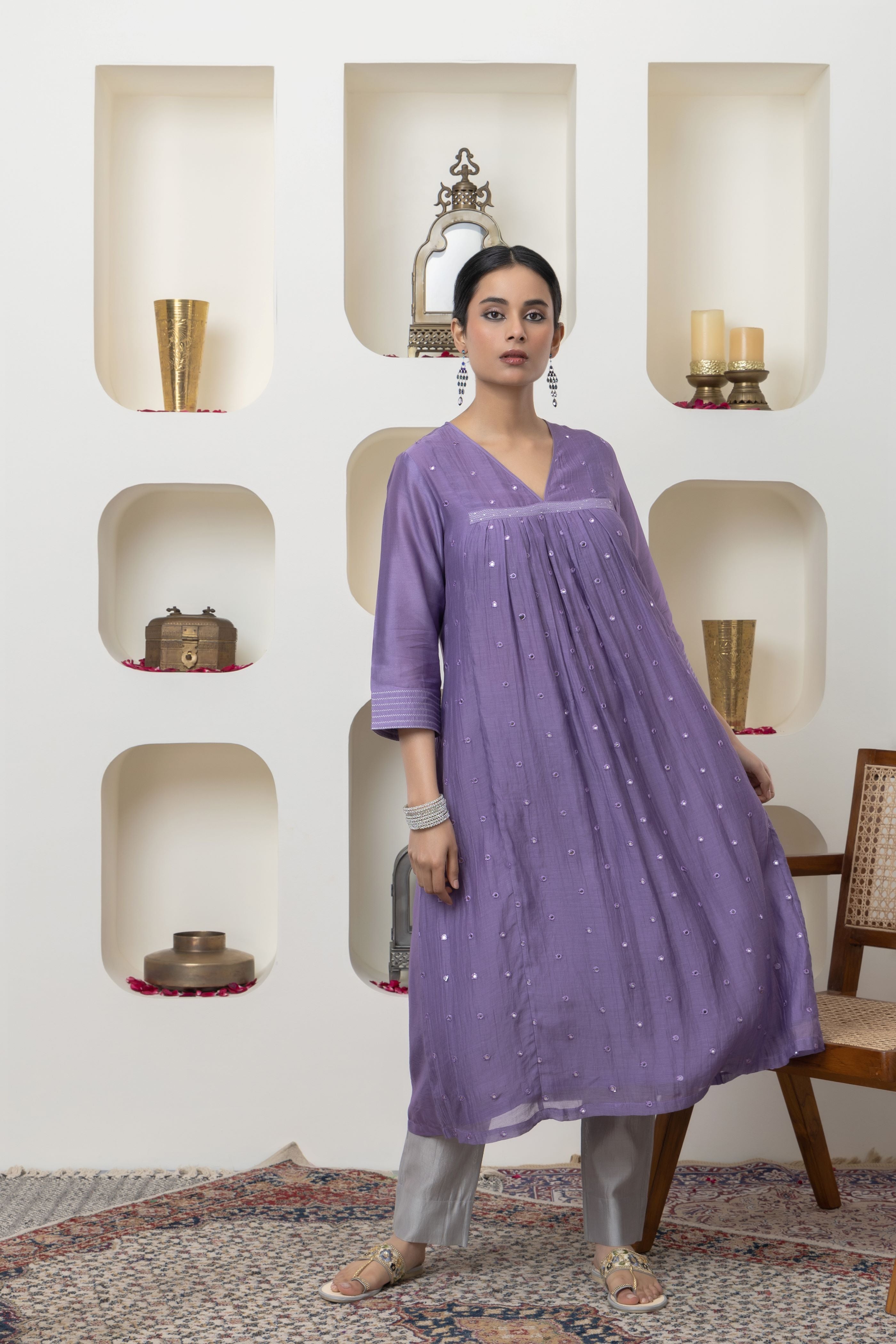 MAUVE MIRROR WORK KURTA SET