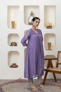 MAUVE MIRROR WORK KURTA SET