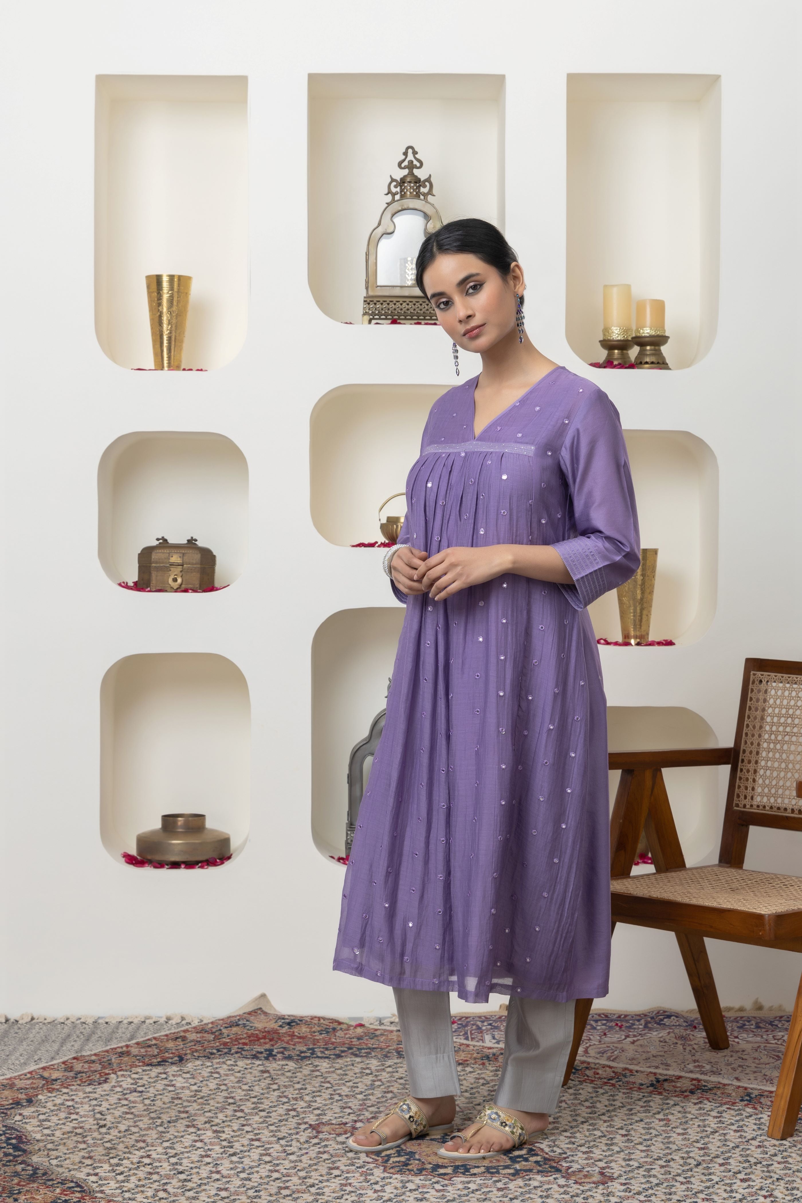 MAUVE MIRROR WORK KURTA SET