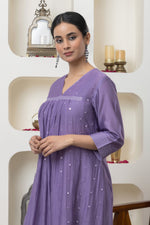 Load image into Gallery viewer, MAUVE MIRROR WORK KURTA SET
