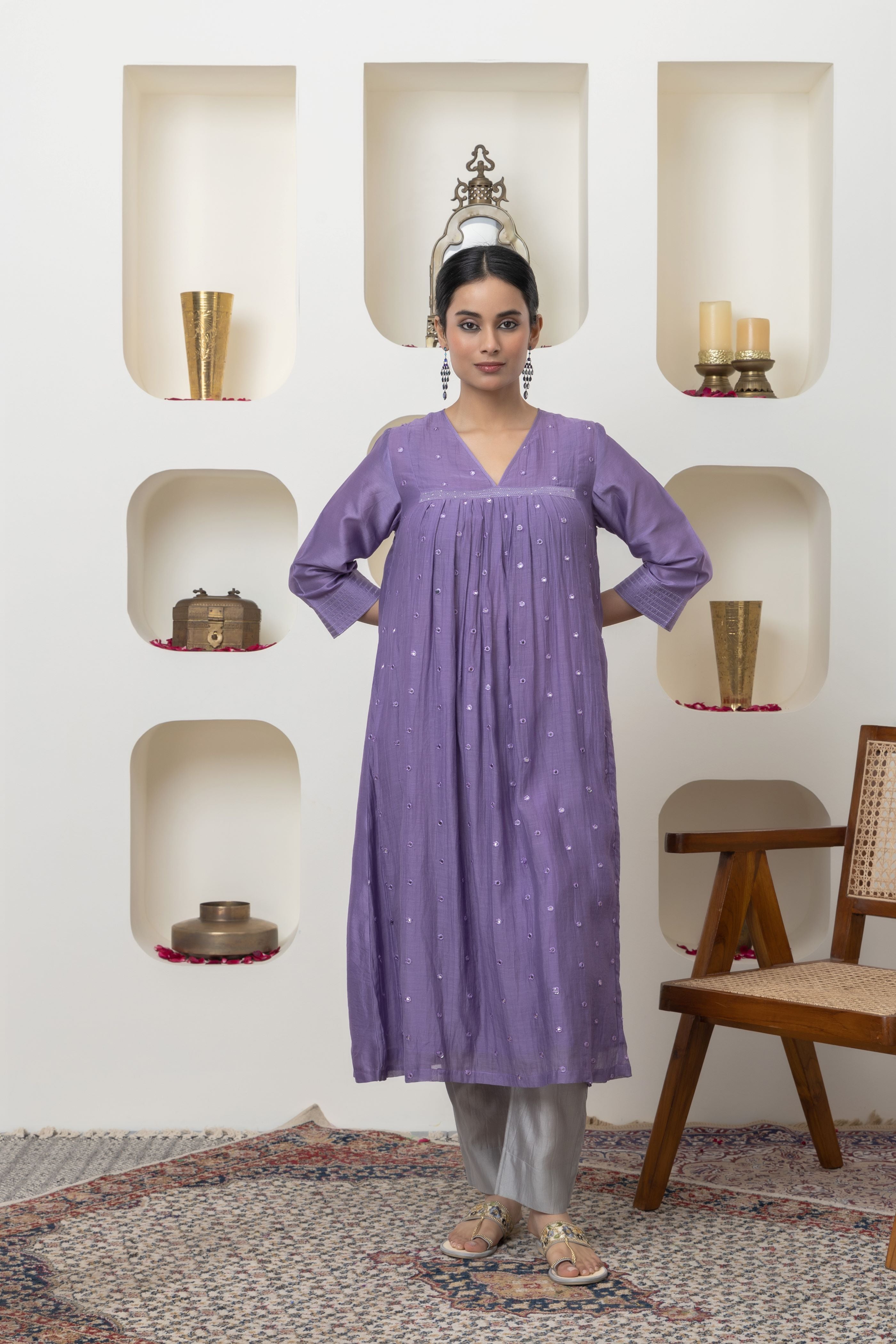 MAUVE MIRROR WORK KURTA SET