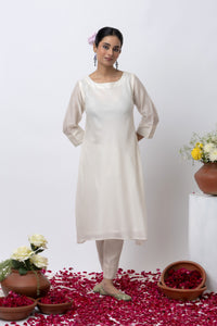 OFF WHITE HAND EMBROIDERED KURTA SET