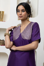 Load image into Gallery viewer, PURPLE CHANDERI GOTA WORK KURTA SET
