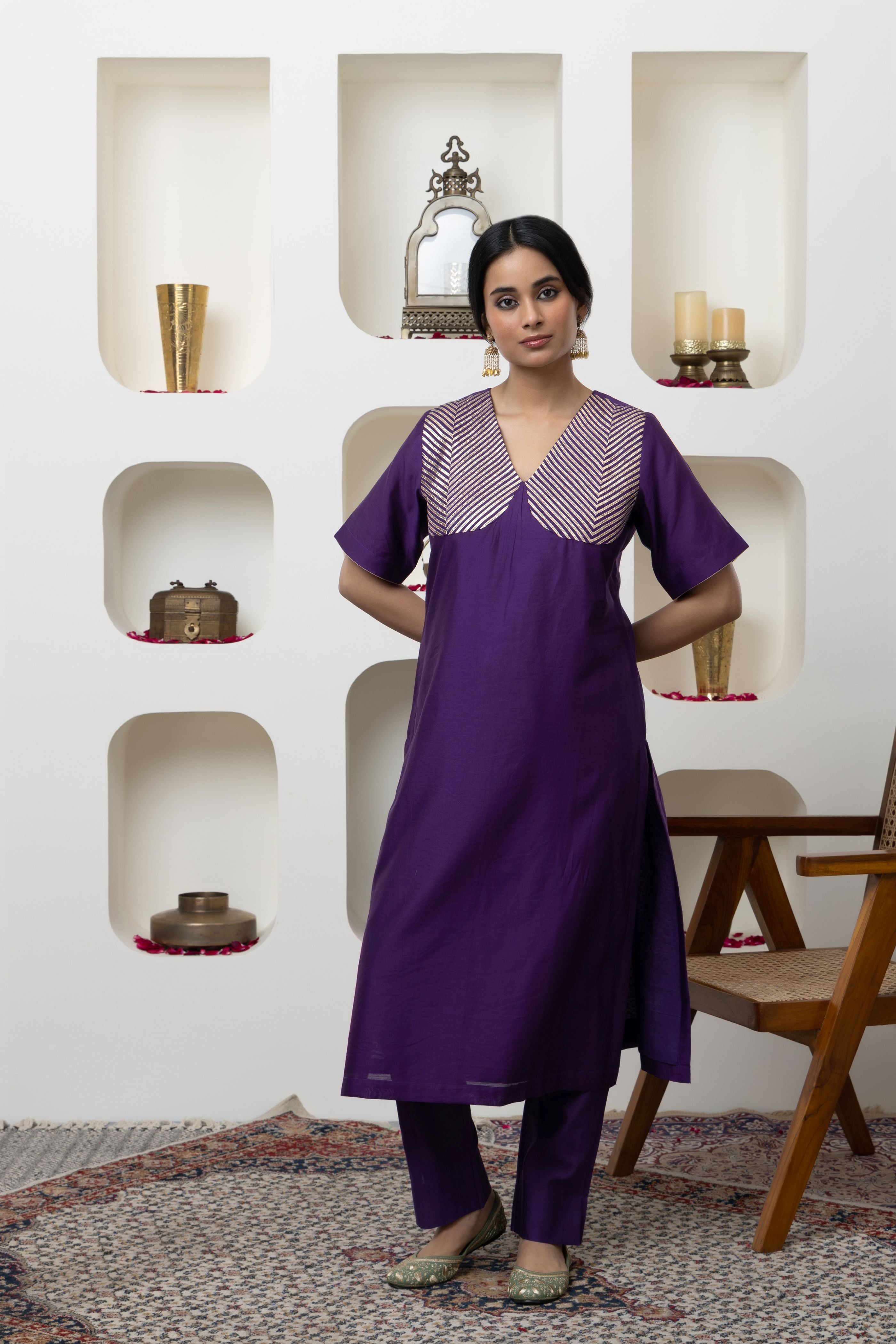 PURPLE CHANDERI GOTA WORK KURTA SET