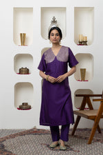 Load image into Gallery viewer, PURPLE CHANDERI GOTA WORK KURTA SET
